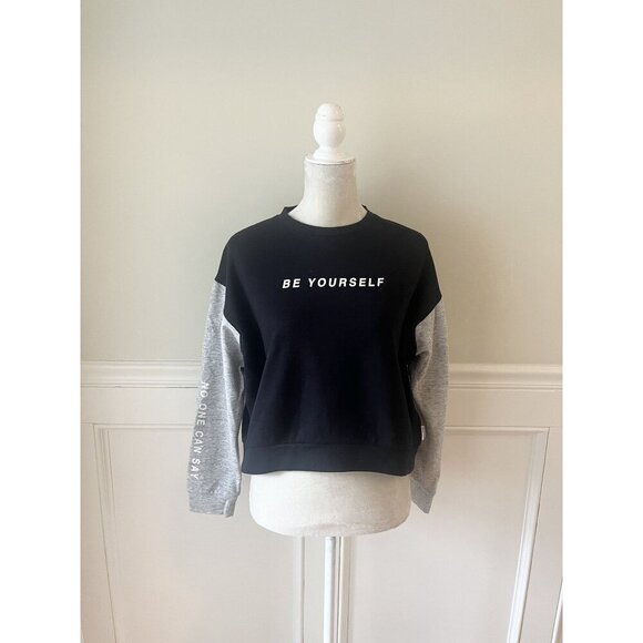 Chocolate XS Raglan Crop Sweatshirt With "Be Yourself" Print - Picture 1 of 4